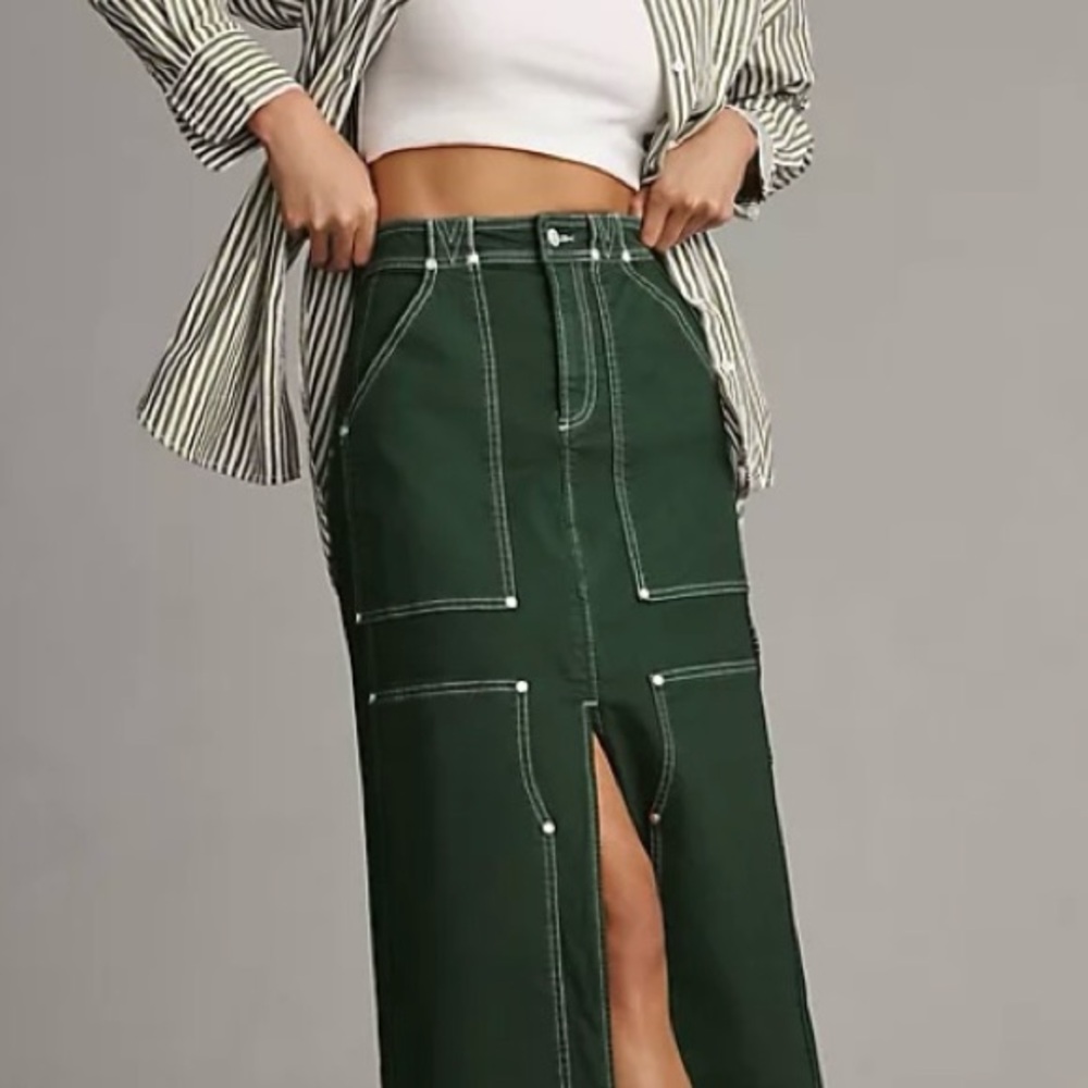 Anthropologie Green Midi Pencil Skirt with Cargo Slit
